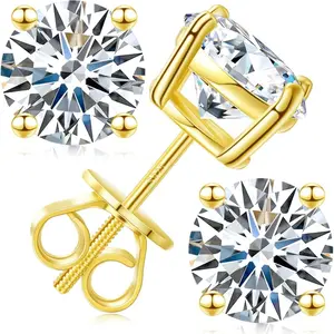 6.5MM 2CT Moissanite Stud Earrings Screw Back S925 Sterling Silver 18K White Yellow Rose Gold Plated D Color VVS1 allergy-free earring set