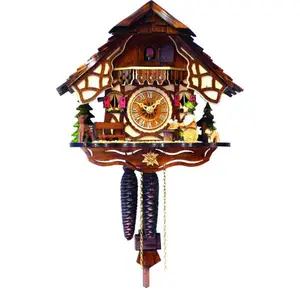 Engstler Traditional Wood Weight-Driven Cuckoo Clock, 9.5x10.5x6.5 in, Home Decor Clock for Home Supplies