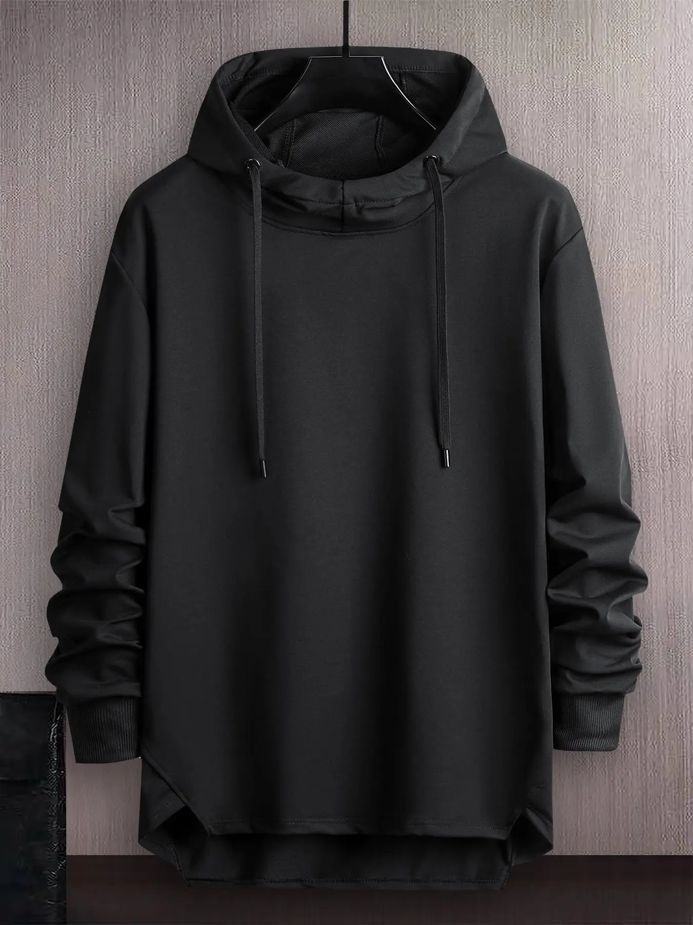Unisex Men's Regular Fit 2024 Plain Drawstring High Low Hem Hoodie, Boyfriend Gifts, Essentials Hoodies, Casual Comfy Drop Shoulder Hooded Sweatshirt