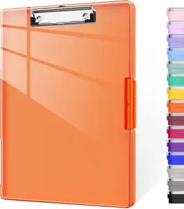 Clipboard with Storage, 8.5 x 11 Clip Boards with 2 Storage Case and A4 Paper Folder, Clear Dry Erase Top Panel, Heavy Duty Plastic, Folio & Side Opening, for , Teachers, Lawers,Orange