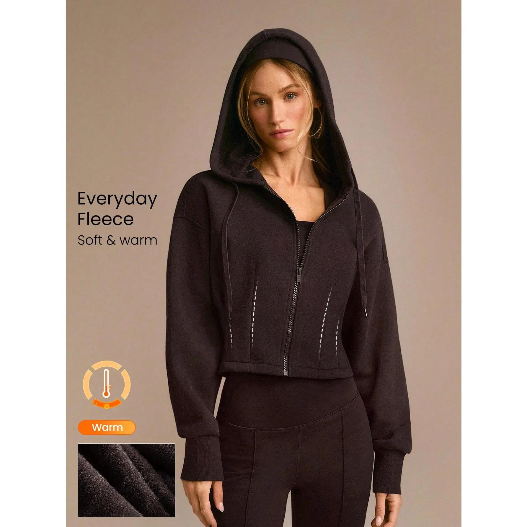 GLOWMODE Everyday Fleece Keep It Cozy Waist Length Hoodie Jacket Daily Casual Winter Warm