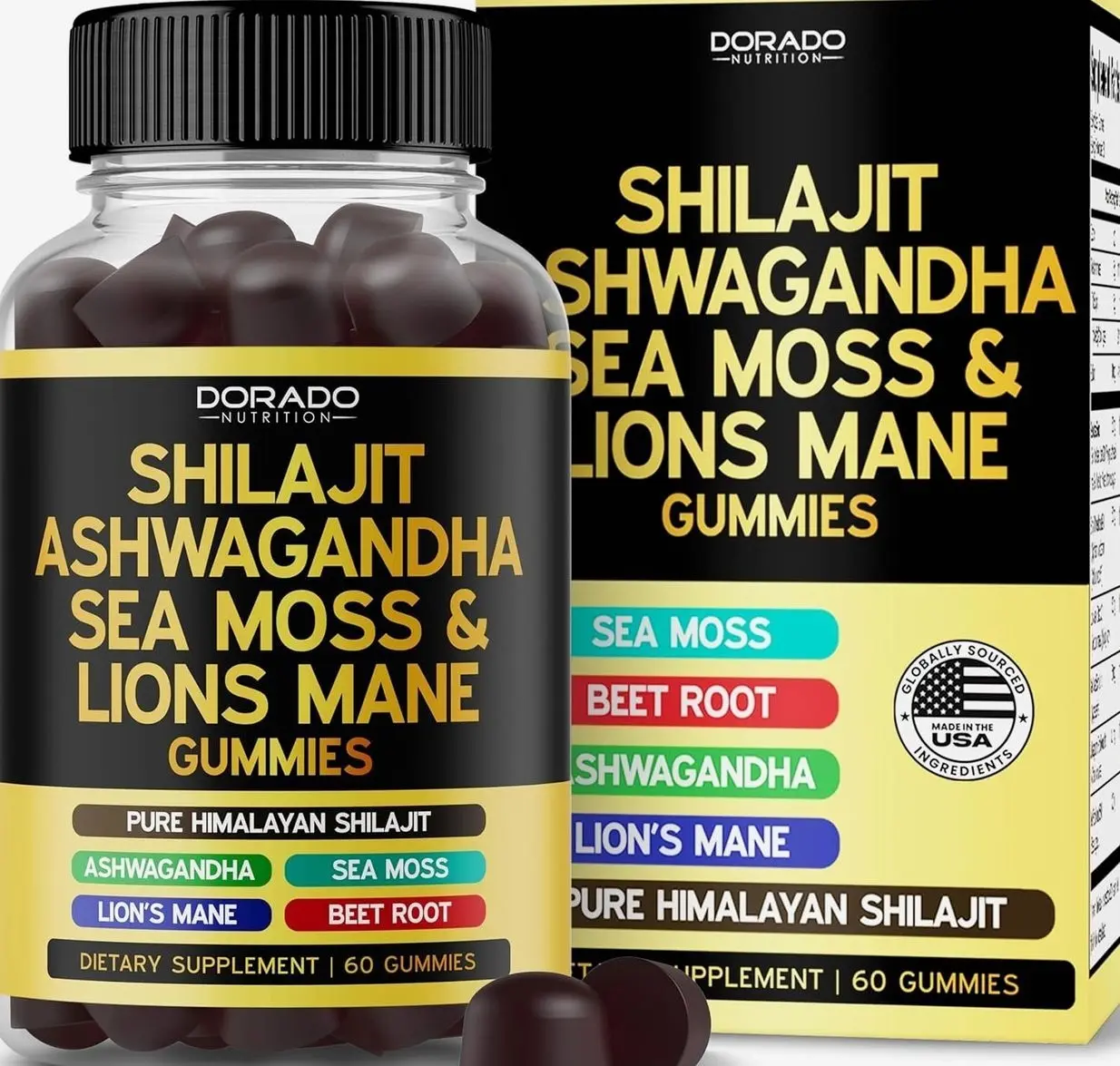Shilajit Gummies with Sea Moss, Ashwagandha & Lions Mane - (Shilajit Supplement for Men & Women, Energy & Immunity Support ) Third Party Tested, Vegan Safe, NON GMO & Made in USA (60 Gummies)