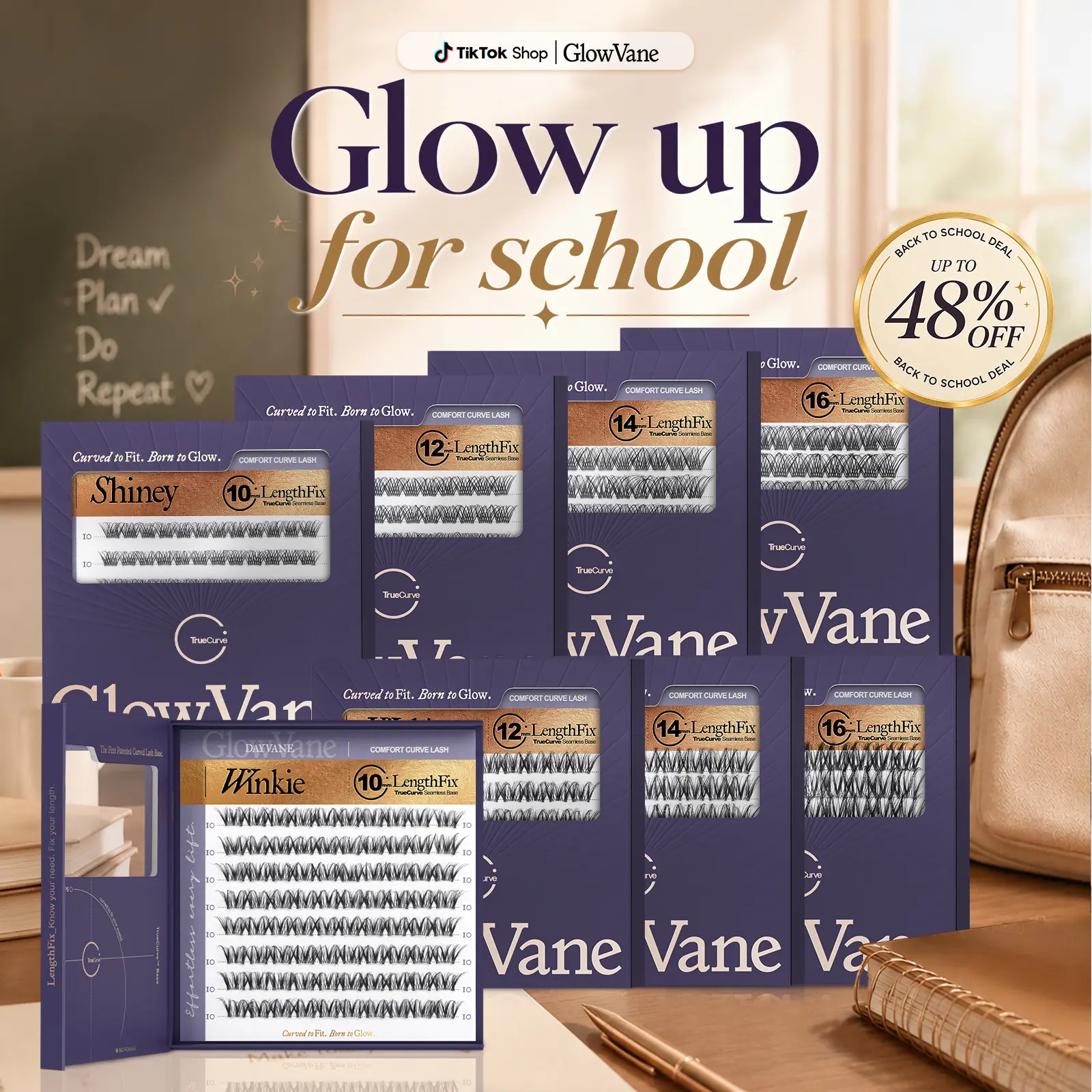 GlowVane TrueCurve Lash LengthLock Collection Cluster Eyelashes Winkie Shiney Single Size Per Box 10mm-16mm DD Curl Wispy Natural Long-Lasting DIY Lashes,back to school