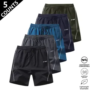 Clean Gent 1/5 pack men’s lightweight quick-dry breathable shorts, casual athletic wrinkle-resistant, 100% polyester solid color reflective striped fitness training shorts