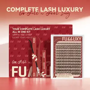 Brown Flare | Fulluxy One-of-a-kind true brown cluster lashes blends seamlessly with lighter hair colors & daily no-makeup looks | Lashes with Ultra-Dense, Waterproof, Long-Lasting Lashes | Flora Flaunt Aurora Same Style | Beginner-Friendly DIY Lashes