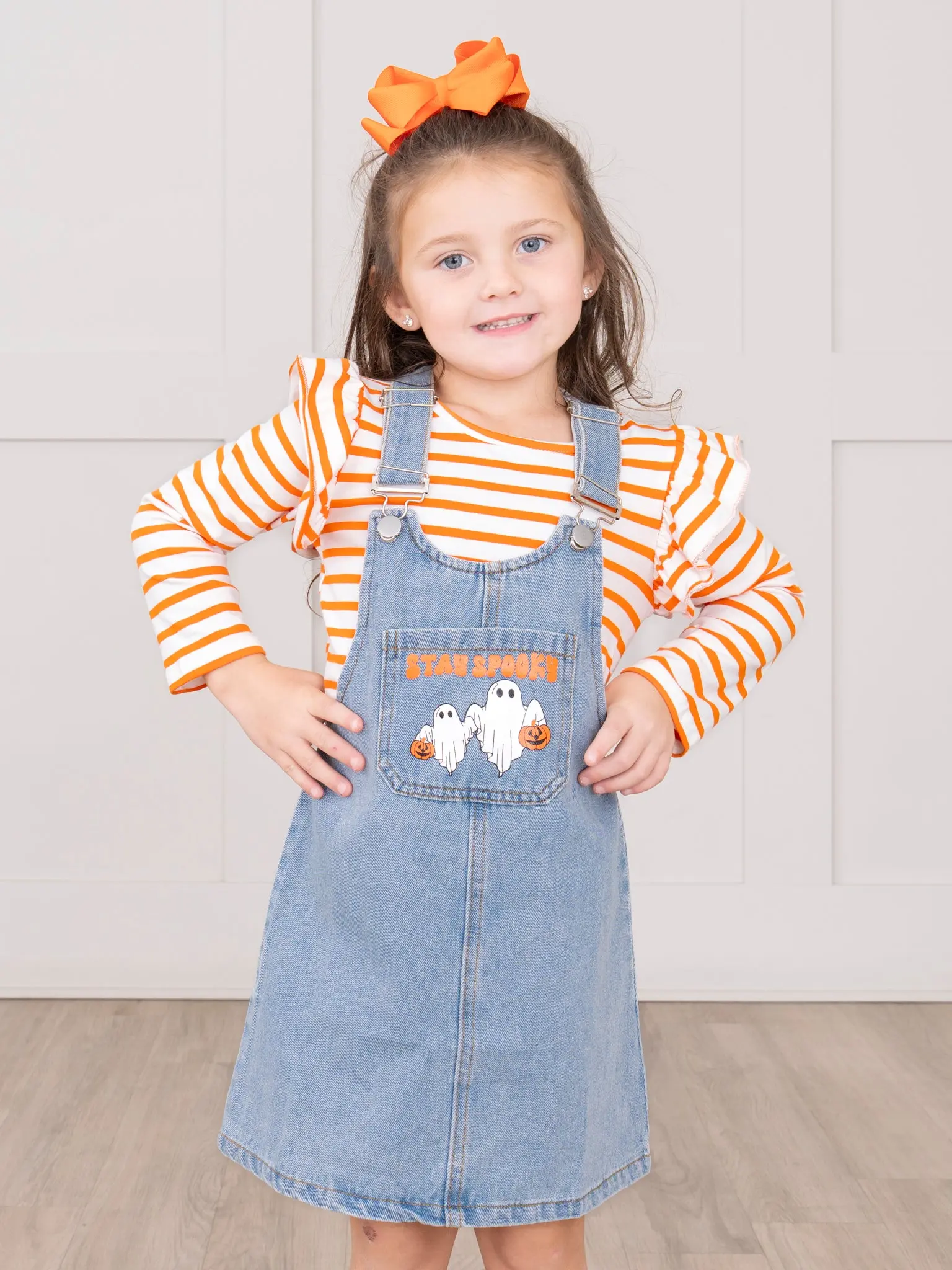 Ghostly Orange Stripes Denim Skirtall Set