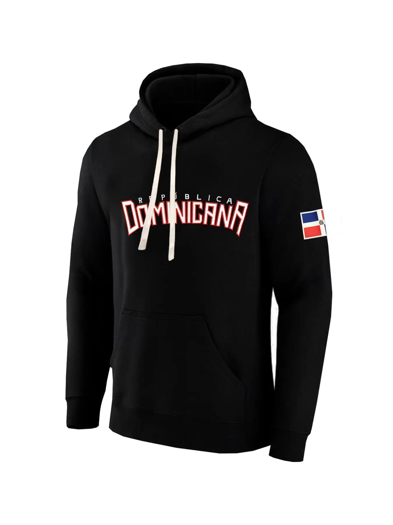 Men's Dominica Embroidered Fleece-Lined Red Hoodie Long Sleeve Warm Pullover Tops, Patriotic Sweatshirt, Casual Outdoor Pullover, Loose Fit Unisex Christmas Gift, Machine Washable, Custom Hoodie, Autumn Winter Wear, Embroidery Hoodie, Embroidery Hoodies