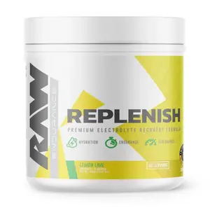 RAW Endurance Replenish Premium Electrolyte Recovery Formula Lemon Lime Flavor 60 Servings for Hydration & Muscle Support