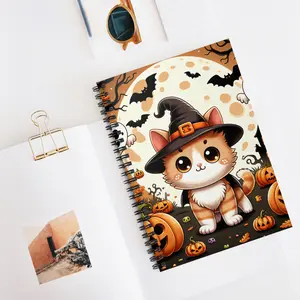 Cute Halloween Cat Spiral Notebook, Perfect for School, Journaling, Gift for Cat Lovers, Spooky Season, Back to School