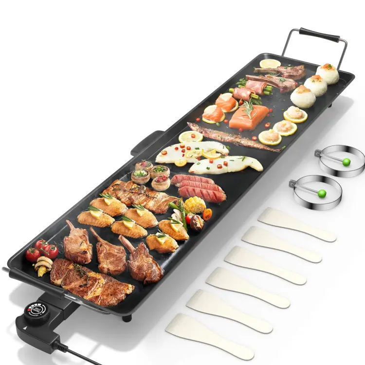 COSTWAY 27"-39.5" Electric Griddle, BBQ Smokeless Grills, Barbecue Griddles Table Top with Nonstick Surfaces Adjustable Temperature Setting Christmas Festival Gift Black Friday Cyber Monday