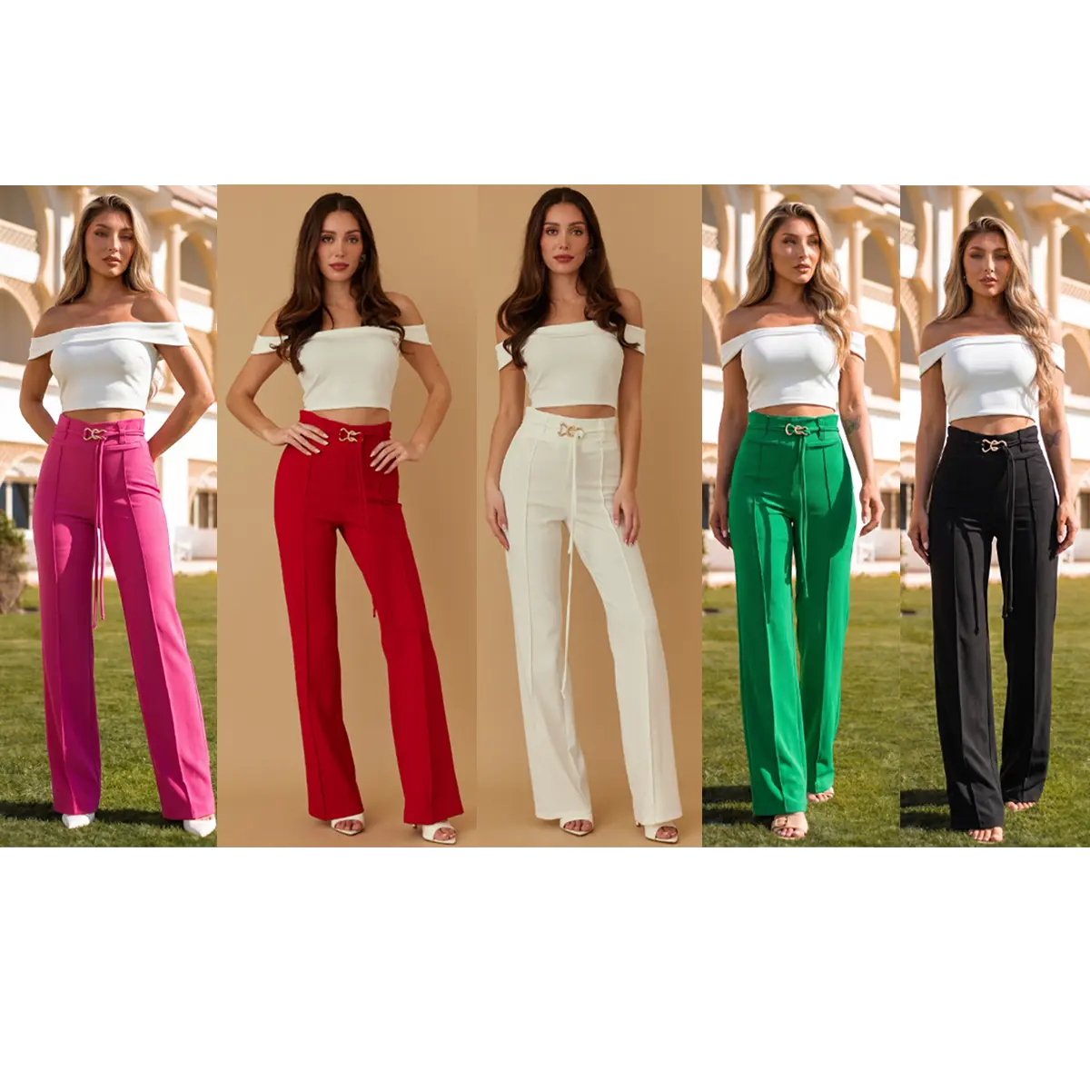 HIGH WAIST BUCKLE TIE DETAILED PANTS - ZIPPER IN THE BACK