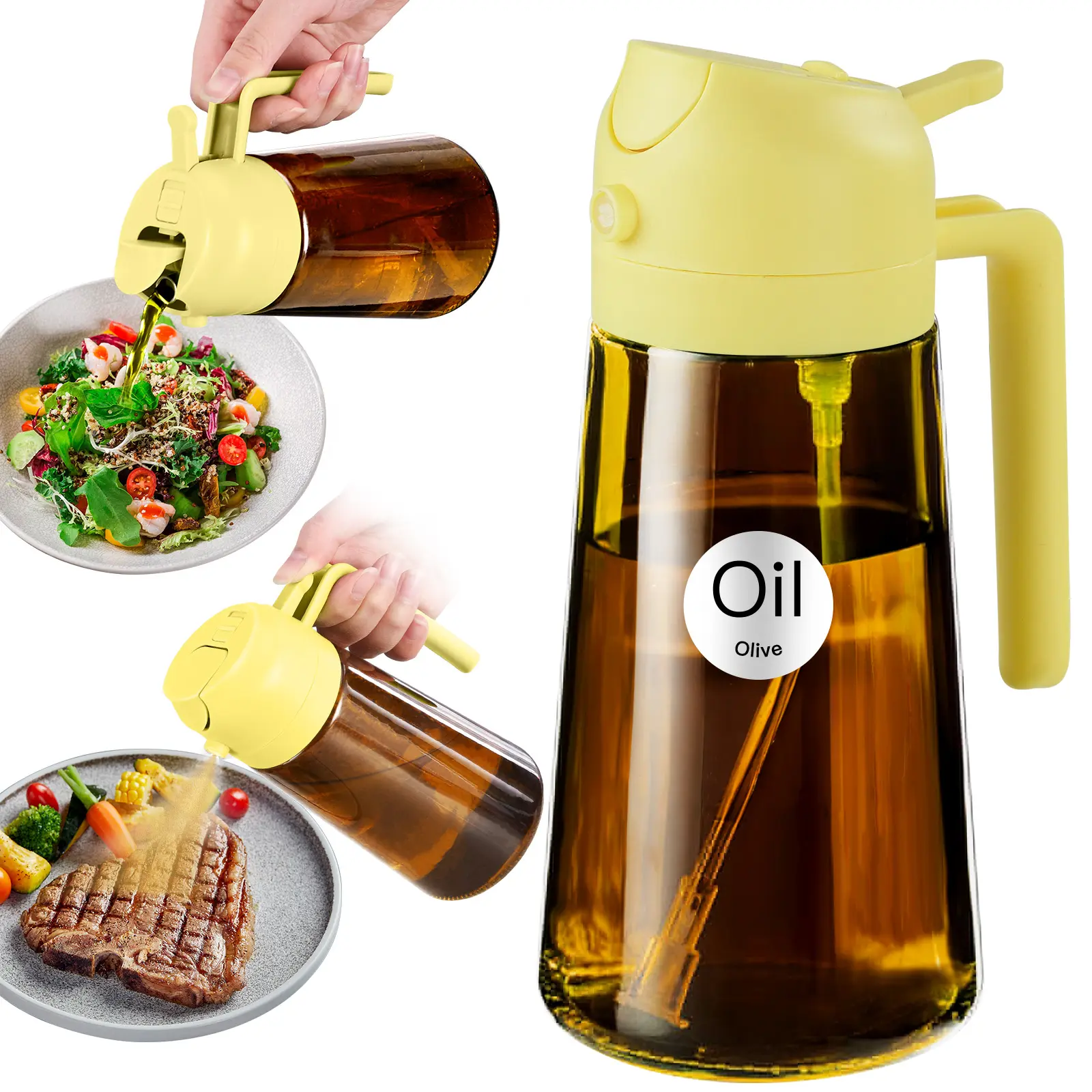 YARRAMATE Thick Modern 16oz/470ml (0-500ml Range) Light Blocking Dark Amber Lead-Free Glass Oil Sprayer - Food-Grade 2-in-1 Spray & Pour Kitchen Gadgets Container with Transparent Lid & Stickers