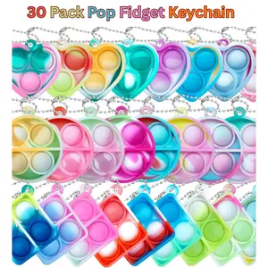 Pop Fidget Keychain 30 Pack – Mini Fidget Toys Bulk, Sensory Toys for Kids, Party Favors, Back to School Gifts, Valentine Goodie Bag Stuffers