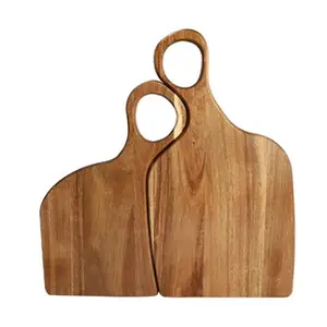 Wooden Cutting Board Set, 2 Pieces Durable Wooden Chopping Boards with Handles, Kitchen Accessories for Home Dining BBQ