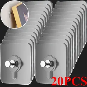20 practical wall hanging hooks - Self Adhesive Hooks, easy to install, strong adhesive, no need to drill holes, waterproof plastic hooks, suitable for paintings, photo frames, posters, clocks in the kitchen and bathroom, multifunctional hooks