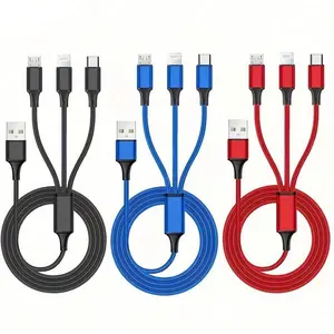 3-in-1 Fast Charging Cable, MFi-Certified Nylon Braided Cord, Lightning Charging Cable, Compatible with Smartphone, Apple Interface/Type-C/Micro USB Devices, Multi-Port Charger Cable (Third-Party Accessory)