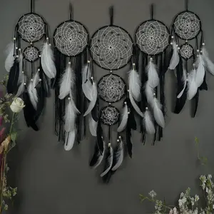 Boho Style Dream Catcher, 5 PCS/Set  Feather Design Hanging Dream Catcher, Wall Hanging Decor for Home Living Room Bedroom Wall Art Hanging, Room Decoration Ornaments