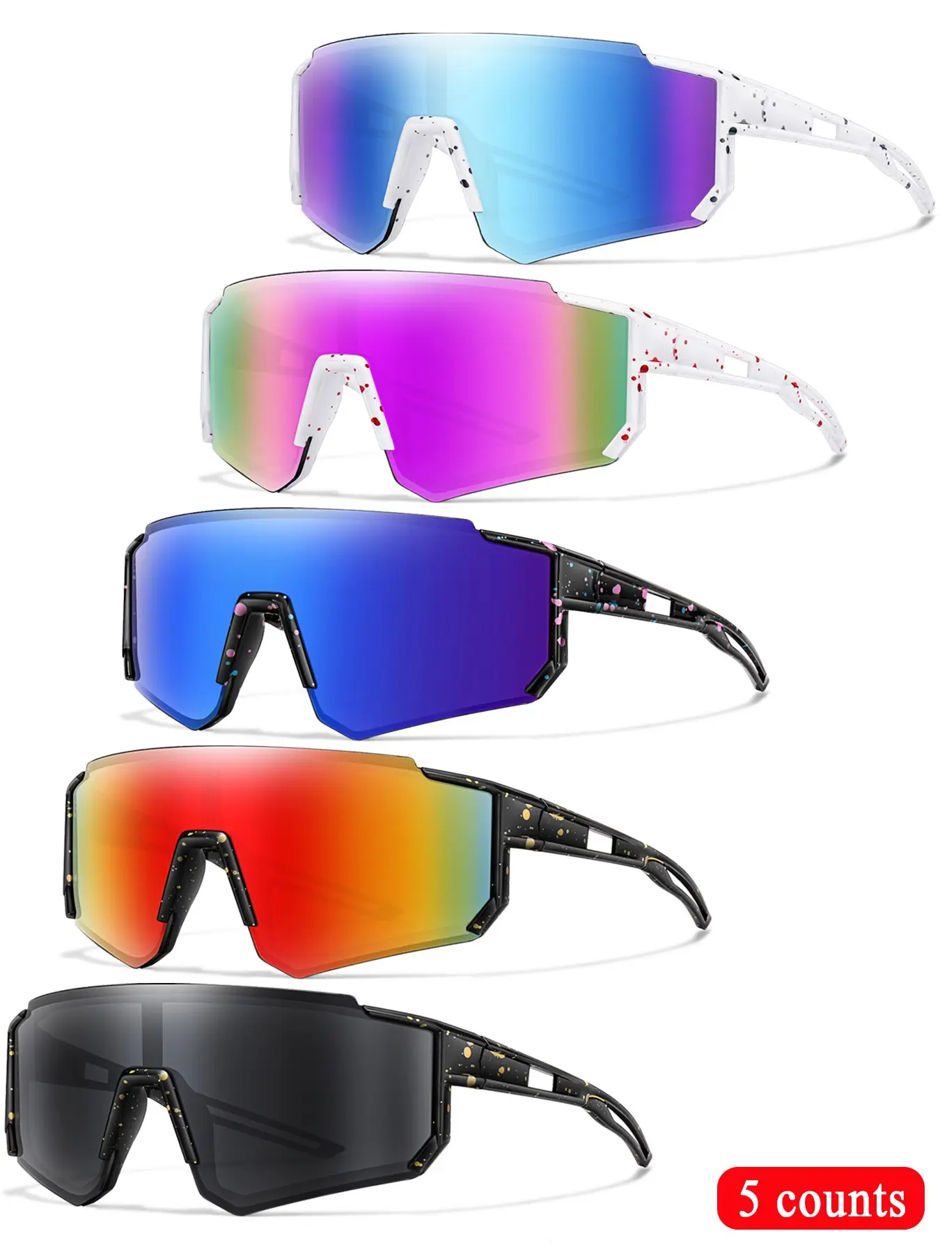 5 Piece Set Fashionable Sporty Sunglasses Set, Lightweight Sports Sunglasses, Sports Eyewear for Men & Women, Cycling, Baseball, Hiking, Outdoor Sports, Uv400 Protection, All Seasons Use