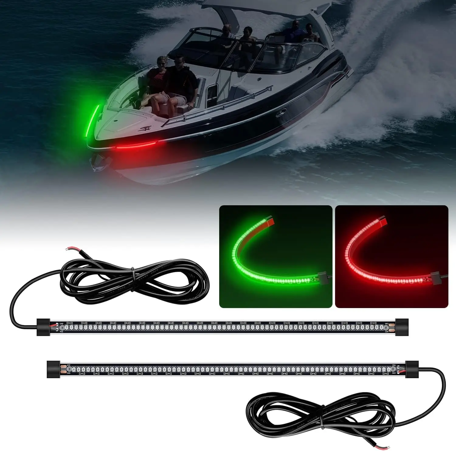 Nilight 2PCS 13In Marine Bow Navigation LED Lights, 66 LED Red Green 12V IP68 Waterproof Bright High-Visibility Safety Fixtures, Flexible Easy-to-Install USB Rechargeable Submersion Lights for Pontoon Boat, Bass Boat,car accessories