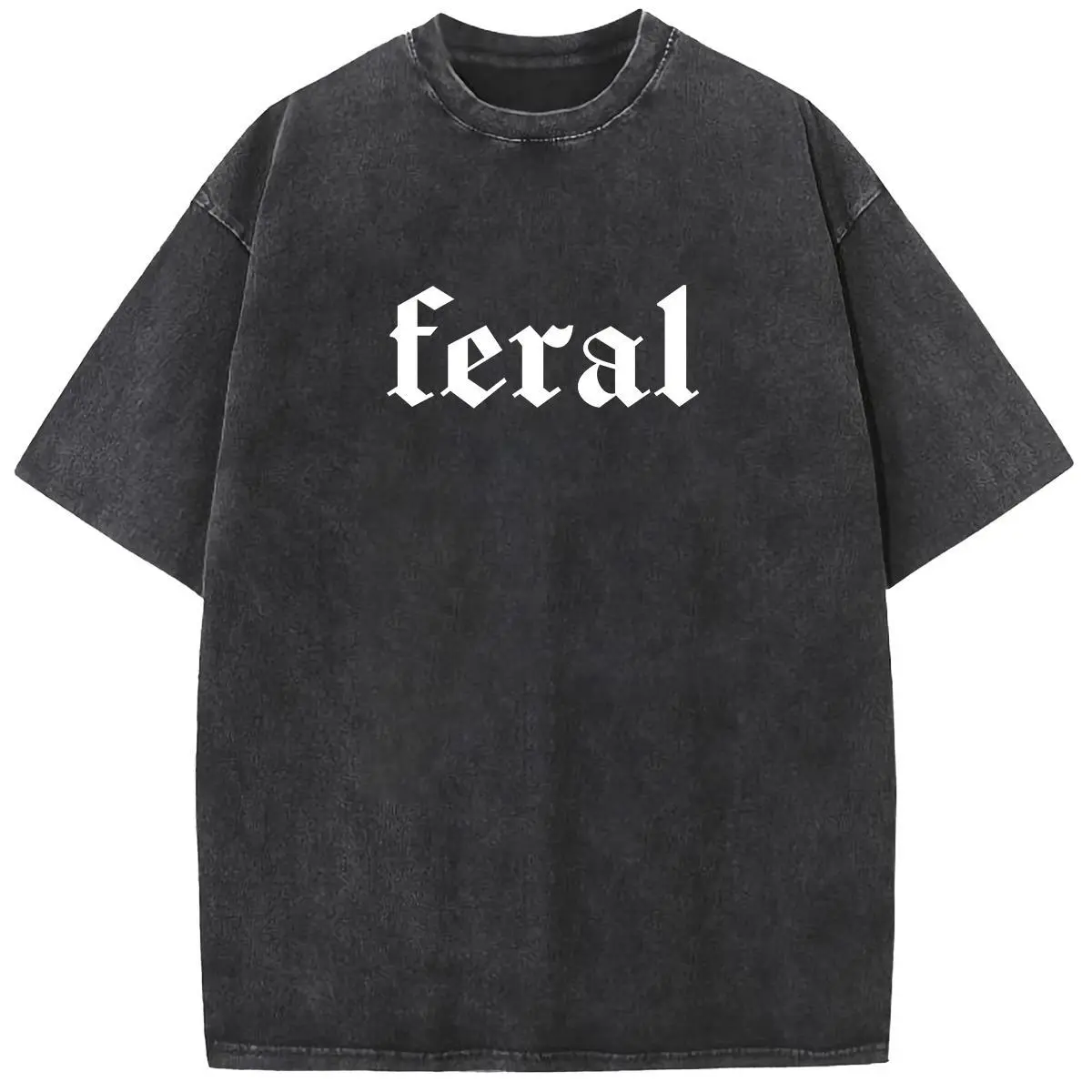 Holafish Acid Washed Shirt Feral Print Casual Graphic Tee Half Short Sleeves Crew Neck Summer Comfortable Cotton Top for Women - Fit