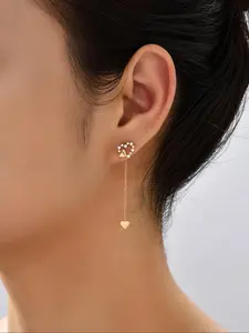 Heart Shaped Dangle Earrings, Fashion Dangle Earrings, Artificial Zircon Decor Copper Dangle Earrings for Women, Daily Clothing Decor, Casual Trendy Exquisite Jewelry for Birthday Gift, Copper Inlaid Zircon