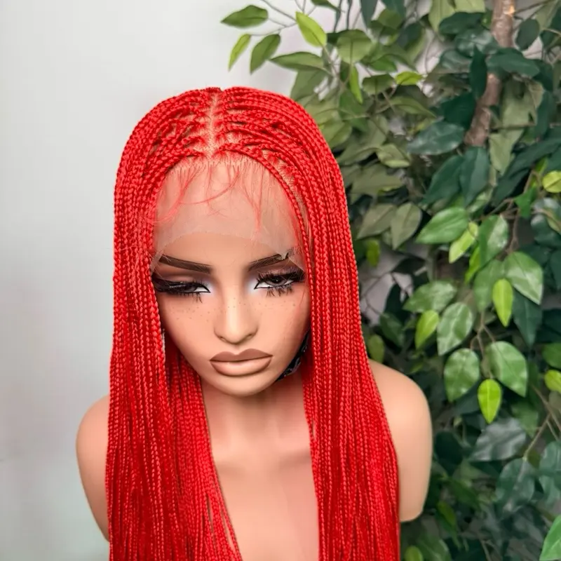 Ready to ship tiny synthetic Knotles braids in red. available in different lengths. 360 full lace in 30 inches. Medium cap size : 21-22 inches