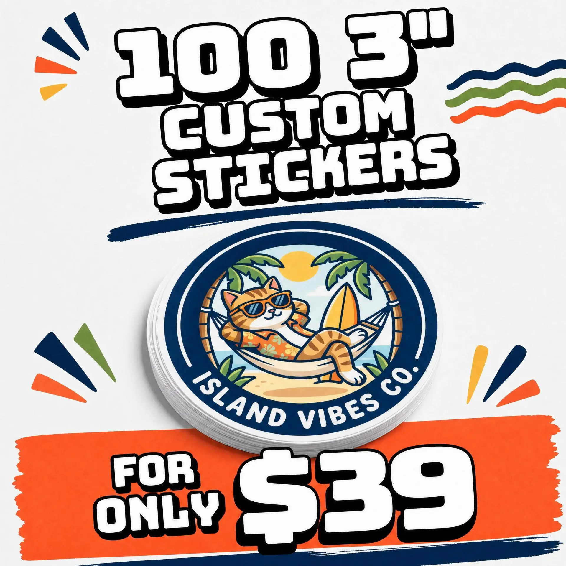 100 Custom 3" Vinyl Stickers | Waterproof Laminated Die-Cut Logo Decals