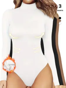 Women's Tummy Control Mock Neck Bodysuit, Long Sleeve Stretchy Slim Fit Jumpsuit, Elegant Chic Body Shaper Top, Casual Lounge Leotard, Shapewear