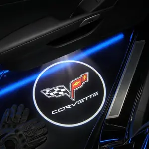 2 Pcs Corvette Carbon Fiber Welcome Light Set, Car Door Projection Lamp, Laser Light, Decorative Floor Lamp (batteries Not Included)