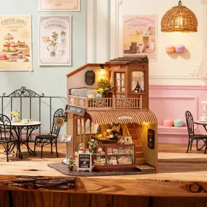 DIY Miniature Dollhouse Kit, Miniature Furniture, 3D Wooden Coffee Shop Model, Playhouse, Creative Gift for Kids & Adults, Handmade Book Corner Set, Halloween Birthday Present