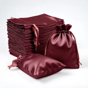 60 Pack Satin Drawstring Favor Gift Bags, Burgundy 3"x4" Jewelry & Candy Bags for Weddings & Parties