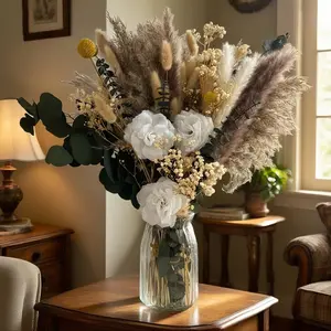 Boho Must-Have Dried Flower Bouqu room decorations et with Vase Unisex Room Decor for Men & Girls, Aesthetic Home Decorations & Plant Lover Gifts