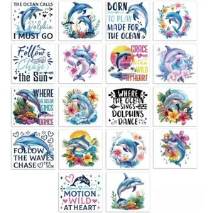 18 Sheets Rub On Transfers for Crafts Projects, Dolphin 3.6"x3.9" UV DTF Technology Cup Wrap Waterproof Cold Transfers Stickers, Multiple Designs for Wood Glass Cup Tumblers Mirrors Mugs Home Decor Items