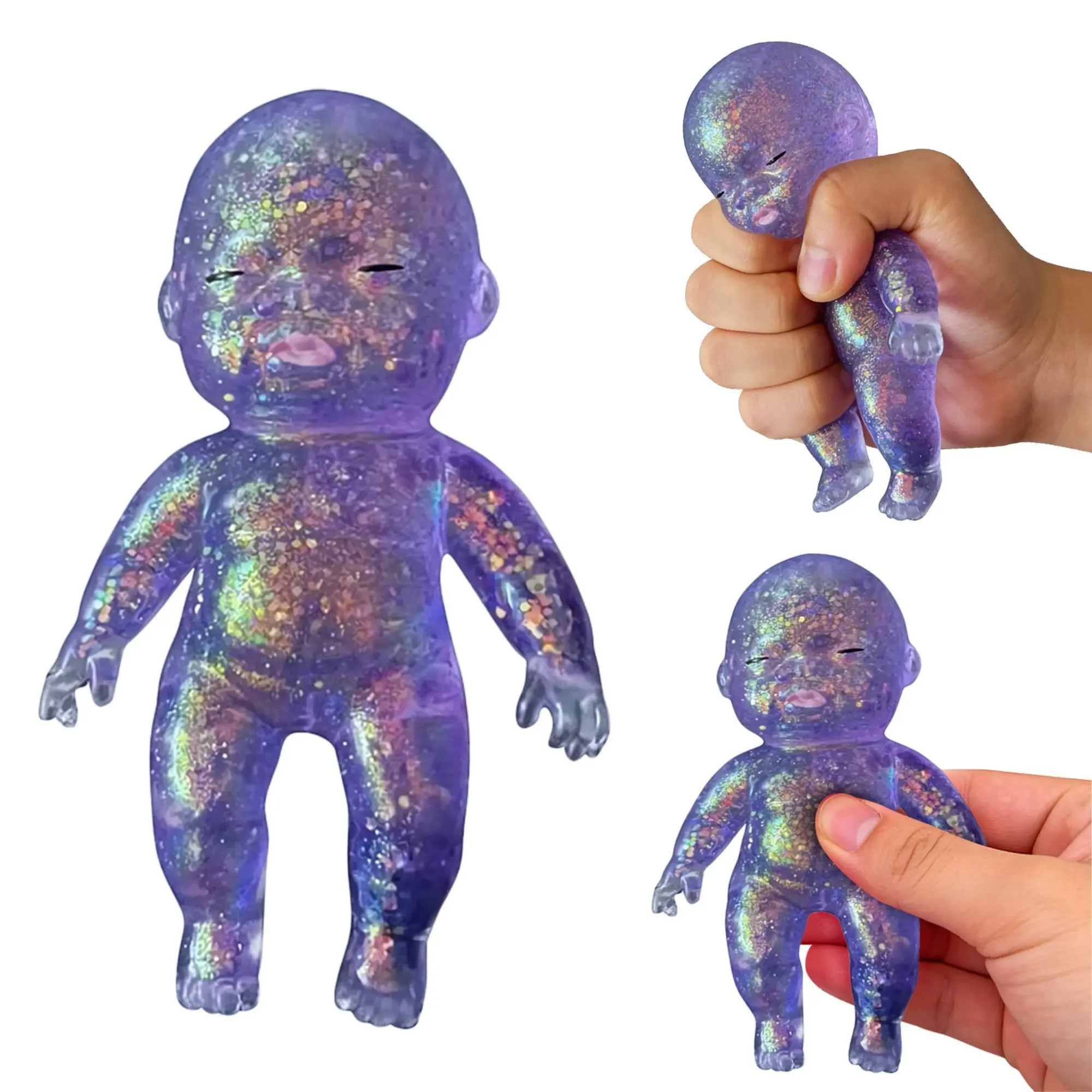 Baby Glitter Squishy - Big, Slow-Rising, Soft, Moldable, Dancing Sensory Stress Relief Fidgeting Toy, Gentle Bath Toy, Unique Gift for Special Occasions (Kids & Adults), Easy To Clean With Warm Water