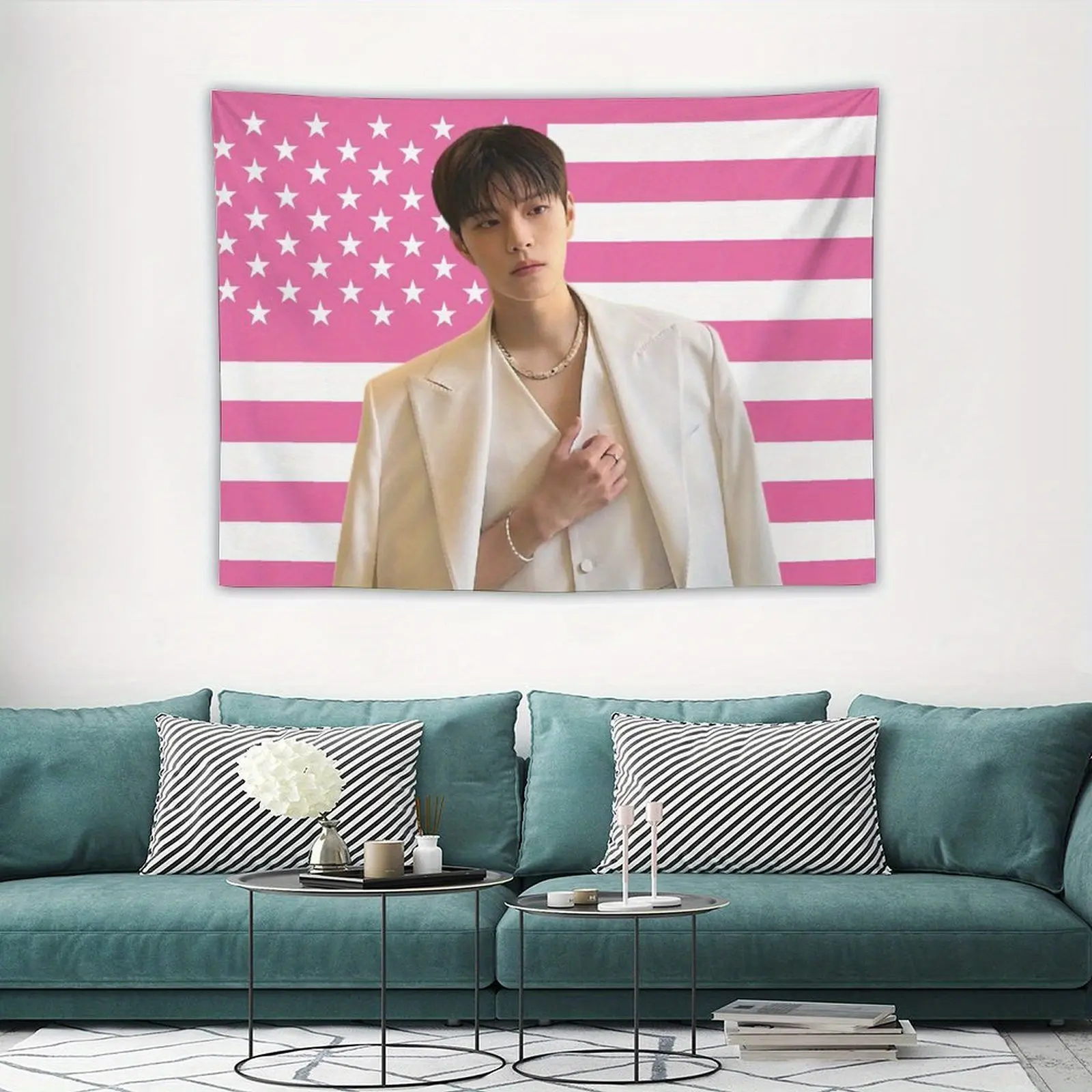 60in x 40in   tapestry Music Poster Tapestry Seungmin Flag for Living Room Bedroom Wall Hanging for Friends Pink Gift  poster  home decor banner wall art bedroom Decoration