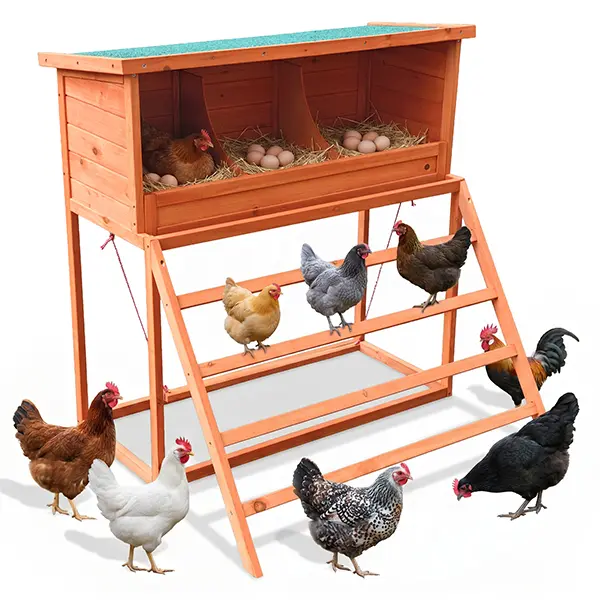 3-in-1 Nesting Boxes for Chickens with Perch and Swing- chicken run Wooden Chicken Nesting Box for Poultry 3 Compartments Laying Eggs Nest Box for Chickens, Hens, Ducks