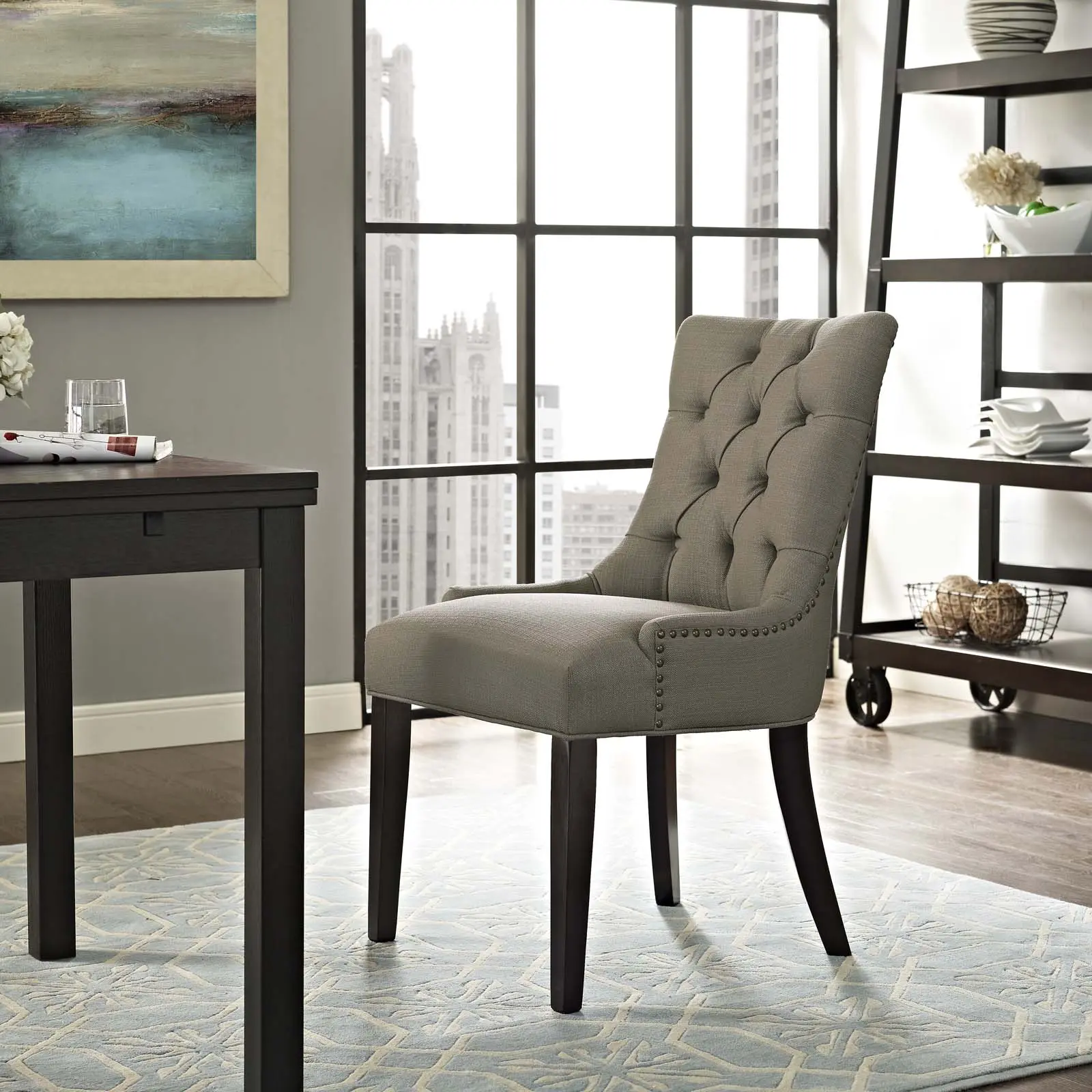 Modway Regent Tufted Fabric Dining Chair, Granite Transitional Indoor Furniture Chair, Transitional Chair