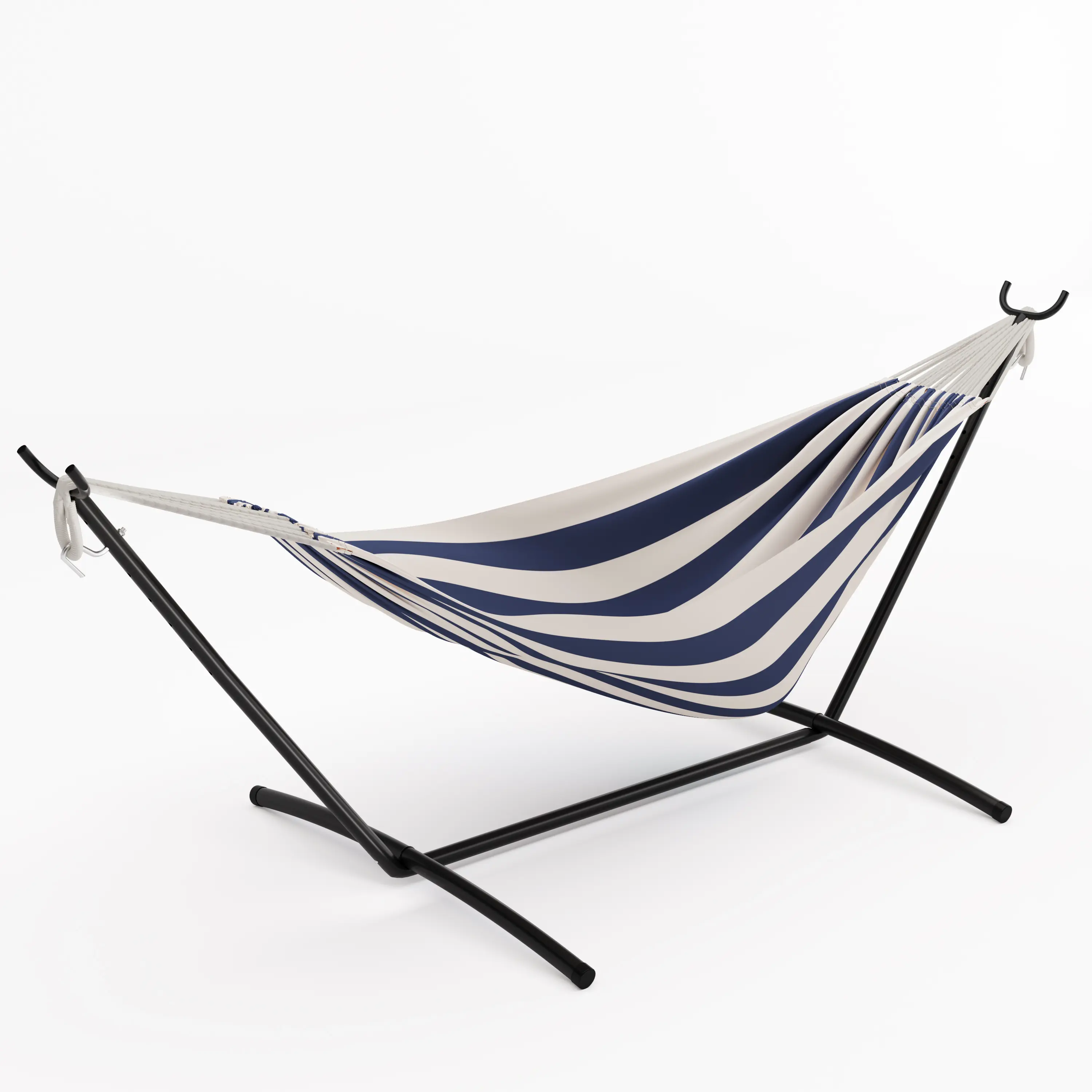 Double Cotton Hammock with Steel Stand for 2 Person, 450lbs Capacity - Portable and Comfortable Indoor Outdoor Lounger with Carry Bag for Backyard, Garden, Soft Hammock Seat