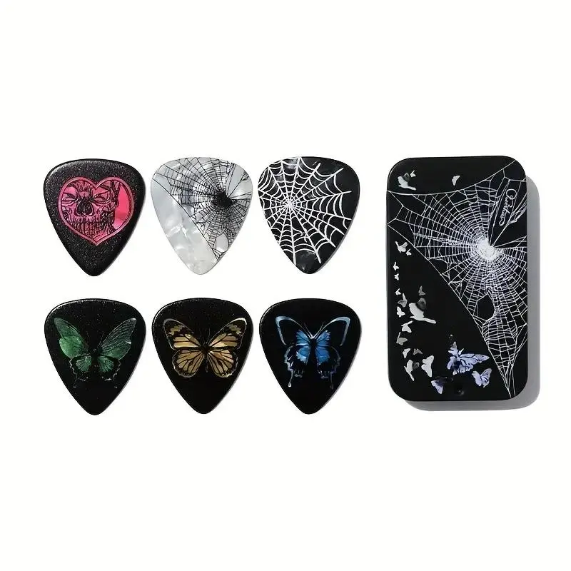 Guitar Picks with Storage Box, Gothic Style Art Non-slip Guitar Pick, Music Accessories for Rock/Metal Musicians, Guitar Pick Set, Guitar Accessory