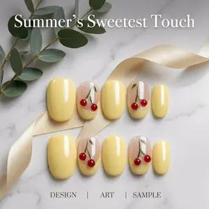 HAVEN Short Press-On Acrylic Nail Set, 10Pcs Handmade Almond Designs with Charms, Reusable Nail Art, Easy Application for Cuticle Care, Nail Press On Nails,summervibes