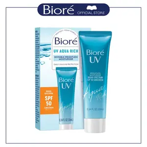 MINI Biore Skincare UV Aqua Rich SPF 50 Facial Moisturizer + Primer, Hyaluronic Acid, Lightweight & Moisturizing Cream, No White Cast