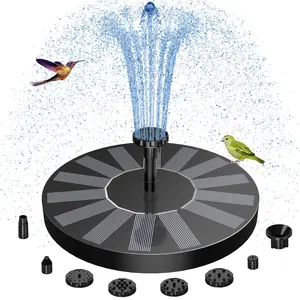 Solar Bird Bath Fountain Glass Panel, Solar Direct Drive Water Pump, 7 Nozzles and 4 Fixtures, Floating Solar Powered Fountain for Fish Tank, Pond, Garden Decor