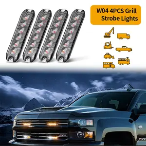 AgriEyes W04 4PCS Grill Strobe Lights Waterproof LED Flashing Lights 14 Modes Warning Lights Compact Design High Intensity Car Accessories