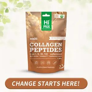HiPlus Edible Multi Collagen Peptide Powder - Premium Hydrolyzed Beauty Products Dietary Supplement with L, LL, LLL, X Types, Hyaluronic Acid, Biotin, Vitamin C, Odorless for Radiant Skin, Joint Support - 1-Month Supply