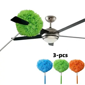 3 Pack Reusable Microfiber Dusters with Extendable Stainless Steel Handle 360° Cleaning Duster for Ceiling Fan Cobweb Blinds Home Car Household Set
