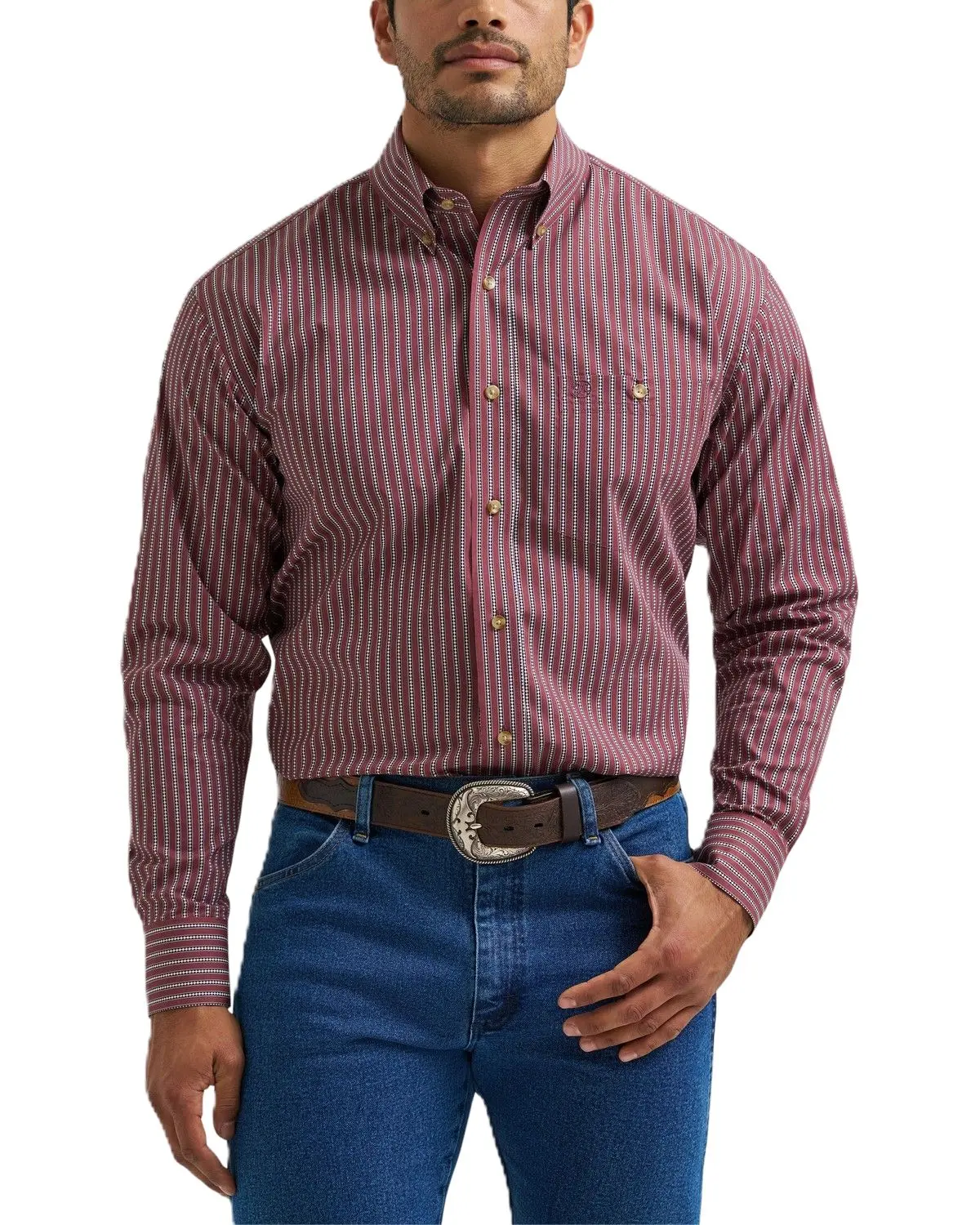 Wrangler Men's Men'S Classics Striped Long Sleeve Button-Down Western Shirt - 112381630