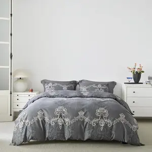 Grey Damask Duvet Cover   Egyptian  3 count Set 1  Gray Paisley Duvet Cover with Zipper Ties 2 Pillowcases Southwestern Mandala William Morris Bedding Set Soft