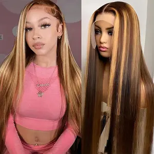 【30“ Only $99】Redice Ombre Lace Front Wig Human Hair 13x6 Straight Highlight Wig Human Hair 200% Density 4/27 Colored Honey Blonde HD Lace Frontal Wigs For Women Body Wave Wig Glueless Pre Plucked with Baby Hair