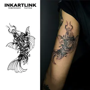 INKARTLINK Tattoo Tech, 2 Sheets Semi-Permanent Temporary Tattoos ,Koi Fish,Adult Art Design,Lasts 1-2 Weeks, Waterproof, Realistic Look, No Adhesive, No Reflection,For Man And Woman,Ideal for Swimming, Party
