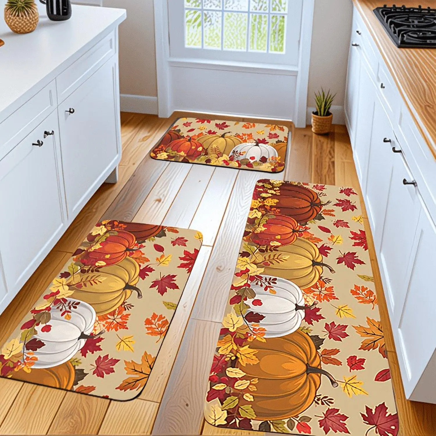 1Pc Fall Maple Pumpkin Area Rug Very Good Thanksgiving Home Dry Non slip Soft Comfortable Easy to Clean Suitable for Door Bedroom Living Room Laundry RV Floor Carpet Mat